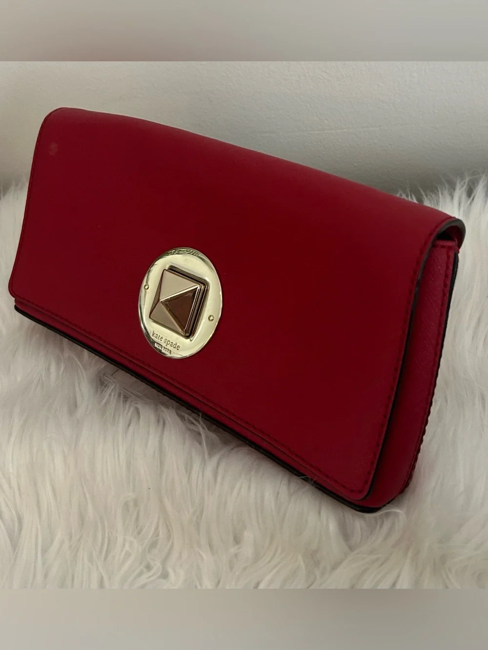 Kate Spade New York Red Saffiano Leather Turnlock Envelope Clutch Wallet